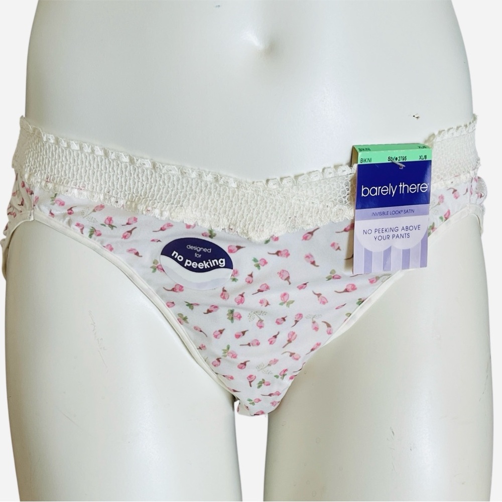 NWT Vintage Barely There Nylon Bikini Panty XL 8 Pink Rosebud Lace Trim - Picture 5 of 10